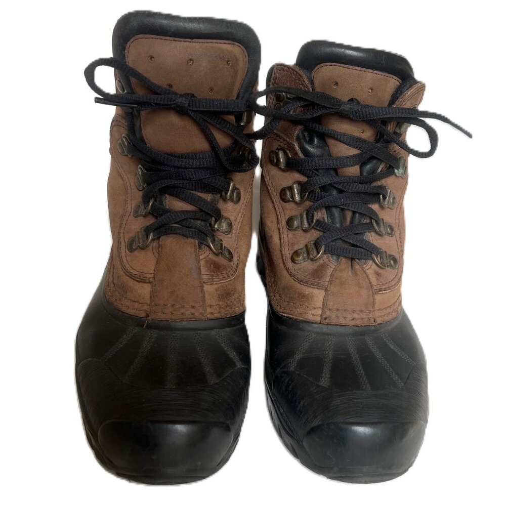 Sorel Tan Leather Black Rubber Waterproof Rain Duck Boots Ankle Womens 7W Hiking